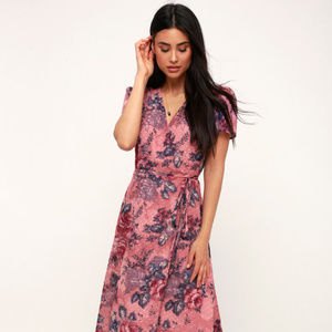Lorna Mauve Pink Floral Print Midi Wrap Dress